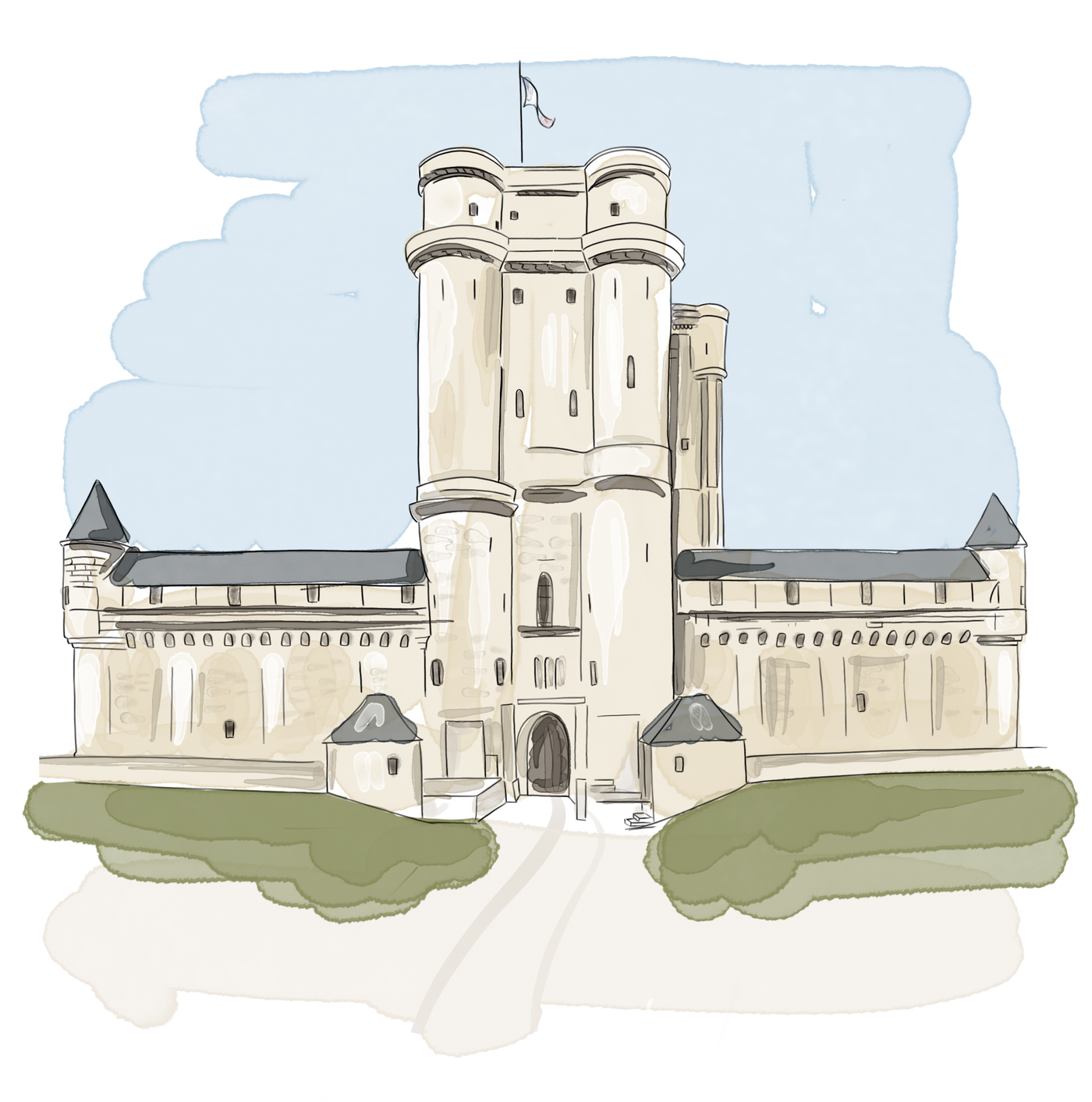 Illustration aquarelle du donjon de Vincennes